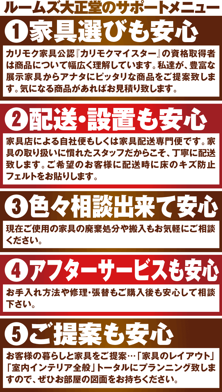 ルームズ大正堂のサポートメニュー