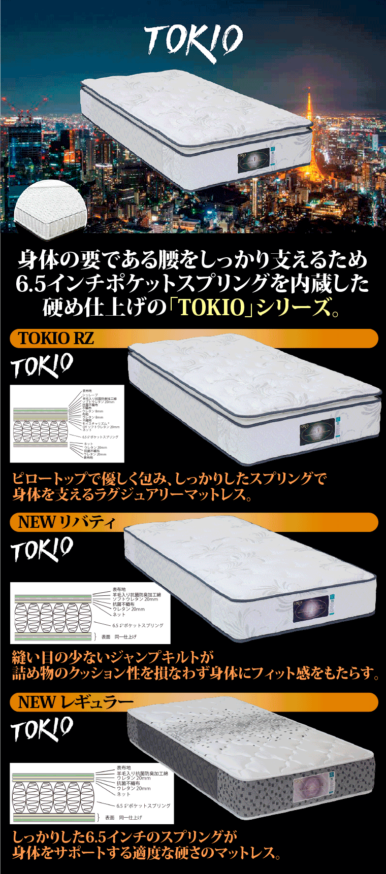 腰に優しいマットレス「TOKIO」