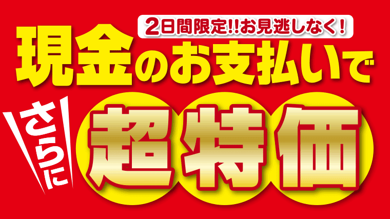 現金のお支払いでさらに超特価。